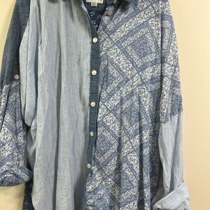Blue Patchwork Denim Shirt